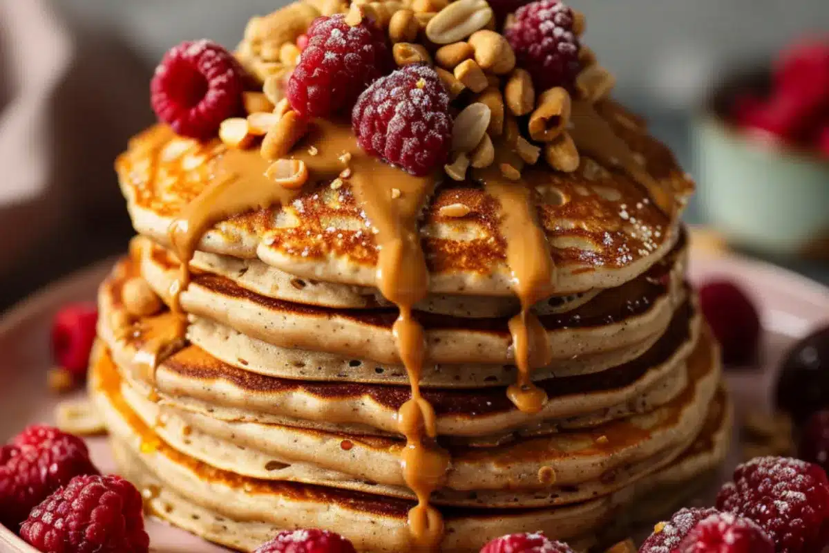Gluten-Free Peanut Butter Pancakes with Raspberries 1 Gluten-Free Peanut Butter Pancakes