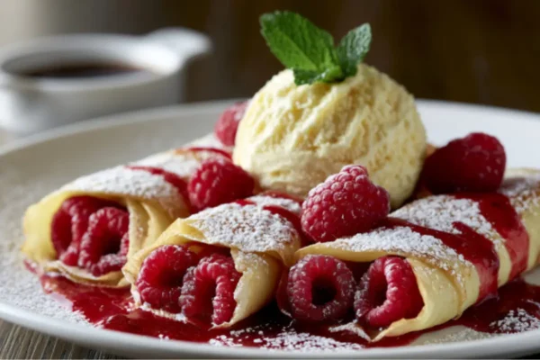 Easy Gluten-Free Raspberry Crepes with Vanilla Cream